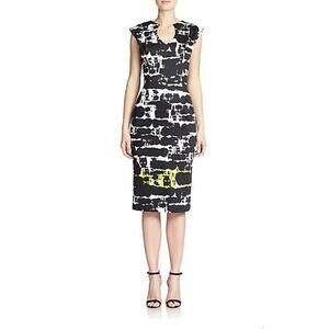 Black Halo Dress Jazelle Abstract Print Pencil Size 4 Open Neck